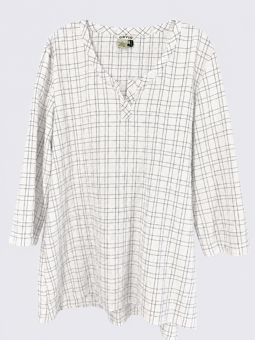 Orvis Passport XL White Windowpane Plaid Tunic Top Long Sleeve Lightweight